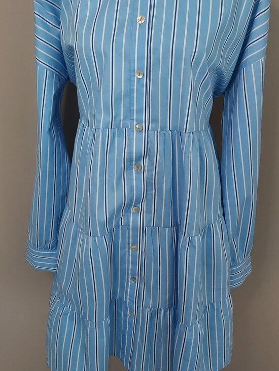 Tuckernuck Pomander Place Blue Stripe Tiered Cara Shirt Dress Size Medium - Picture 4 of 11